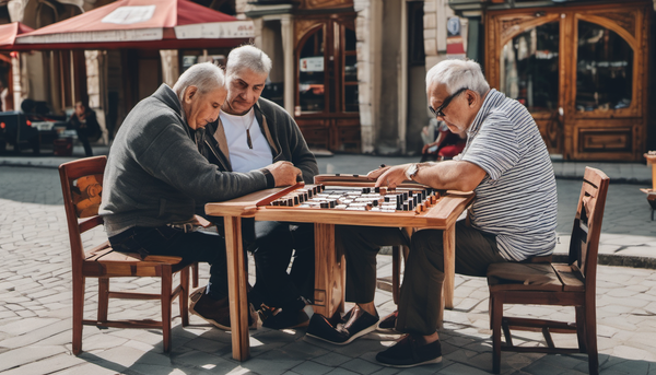 Romanian citizen playing backgammon