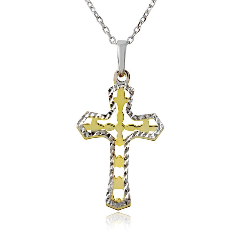 Silver 925 Gold and Rhodium Plated Double Cross Necklace - SOP00002