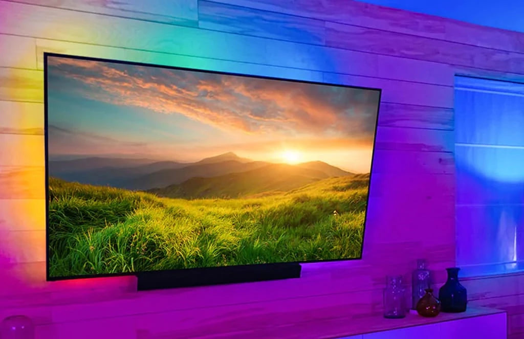 Dream color LED strips are installed on the back of the TV to create ambiance