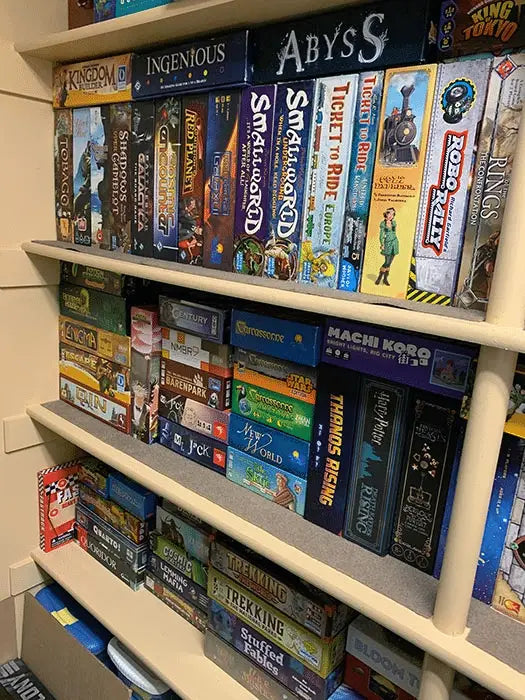 Upgrading the old bookshelf into an organized shelf for storing game accessories.