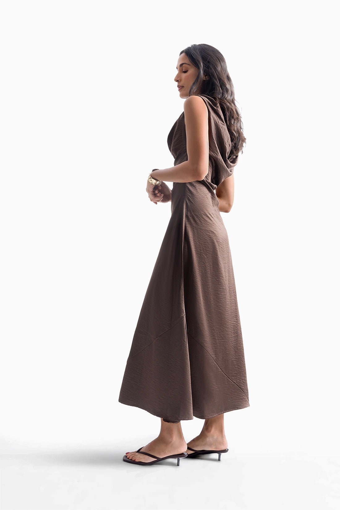 Brown Crushed Satin Dress