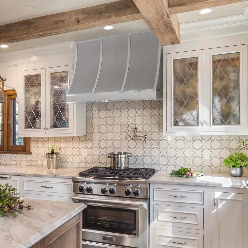 Fobest Custom Stainless Steel Range Hood with polished straps and rivets FSS-177