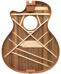photo showing x-bracing inside an acoustic guitar