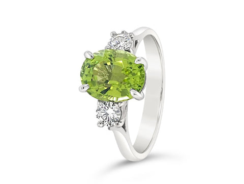 vibrant green tourmaline and diamond ring