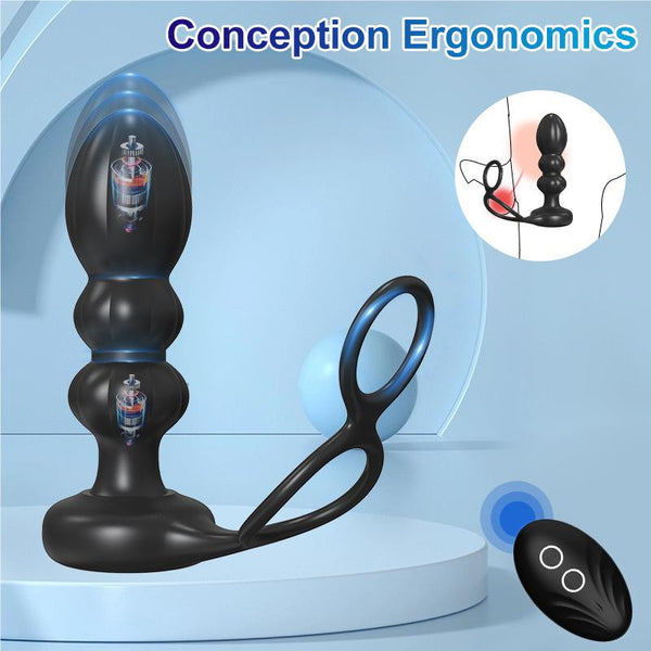 1 Thrusting & 5 Vibrating Modes Remote Control Prostate Massager With Penis Ring