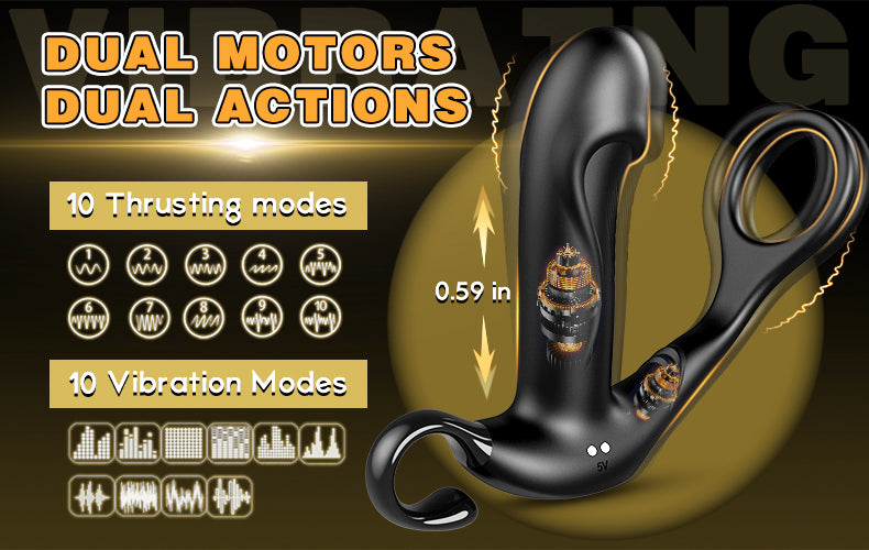10 Thrusting&Vibrating Remote Control Prostate Massager with Finger Loop
