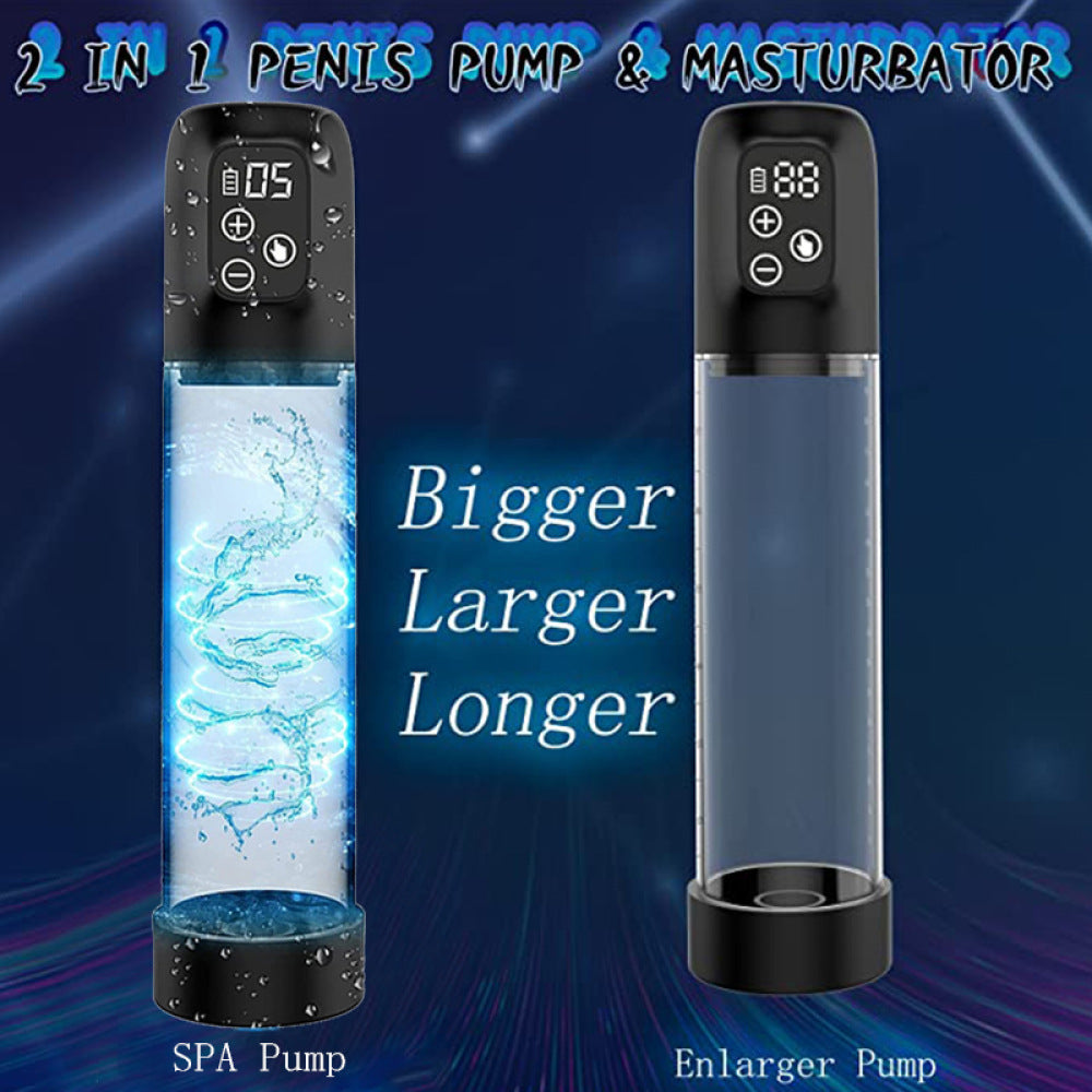 Wasser-SPA-Penispumpe, LCD-Bildschirm, Penisvergrößerungsausrüstung, männliches Training
