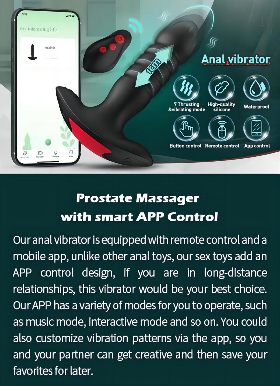 7 Thrusting & Vibrating Modes App Control Anal Plug Vibrator Prostate Massager1