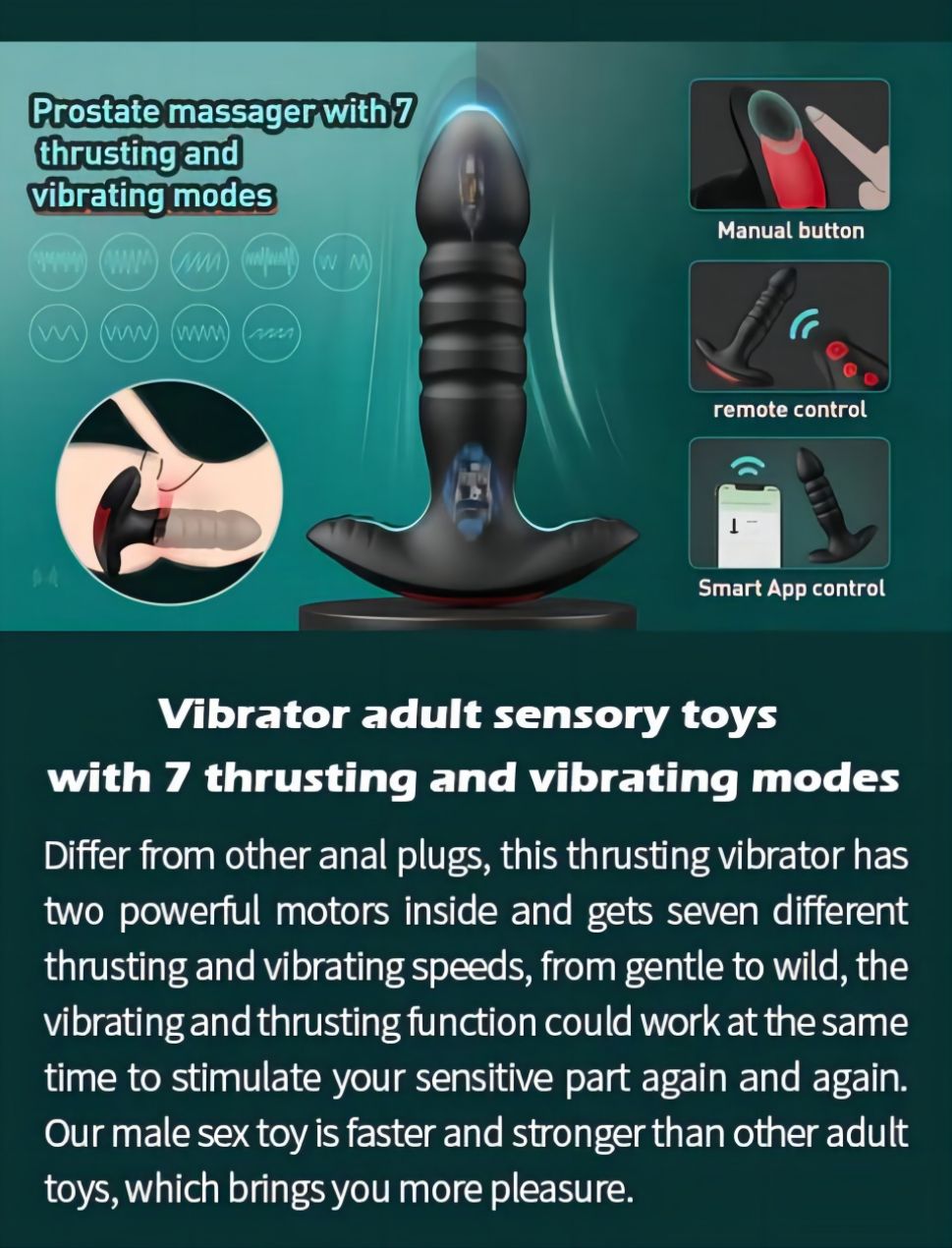 7 Thrusting & Vibrating Modes App Control Anal Plug Vibrator Prostate Massager2