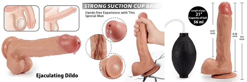 Squirting Ejaculating Plus Size Realistic Dildo with Strong Suction Cup 9.4 Inch