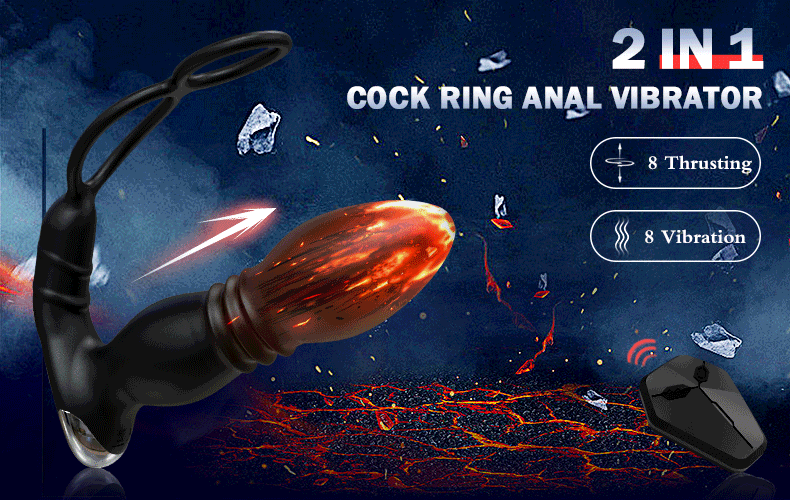 2 en 1 8 empuje 8 vibración anillo de pene vibrador anal