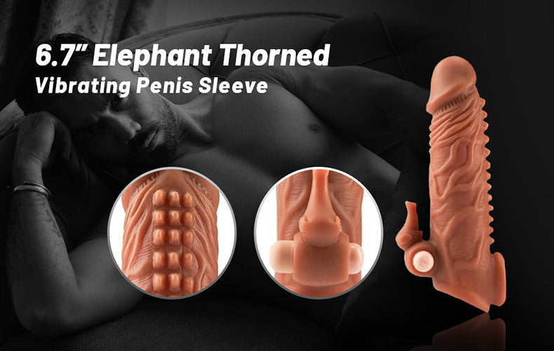 Funda para pene vibratoria con espinas de elefante de 6,7"