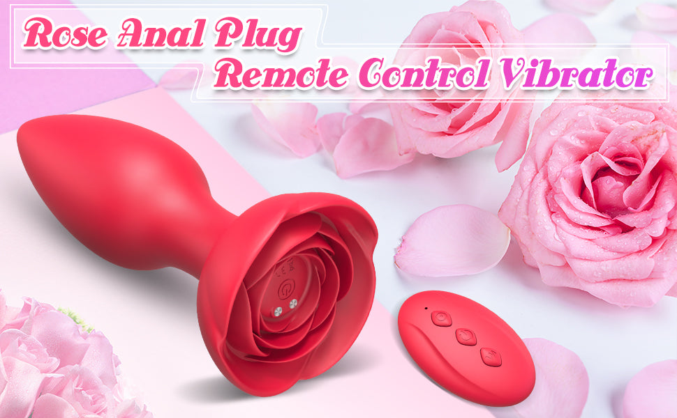 Anal Vibrators Vibrating Rose Butt Plug with 10 Modes Rose Base Silicone Rose Adult Toys