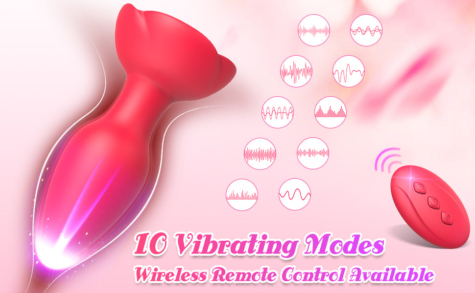 Anal Vibrators Vibrating Rose Butt Plug with 10 Modes Rose Base Silicone Rose Adult Toys