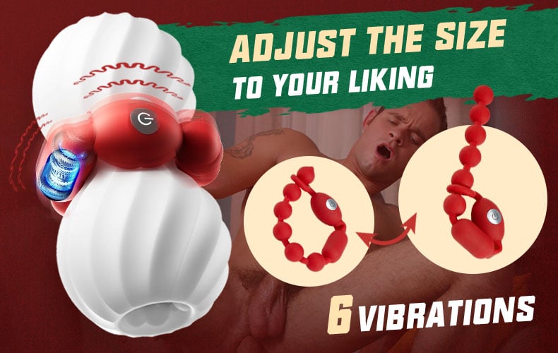 Christmas Style Heating Masturbator with Vibrating Anal Beads 2 IN 1
