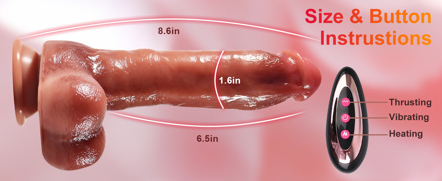 Pene remoto con consolador calefactor realista con 9 vibraciones y 3 modos telescópicos y de oscilación