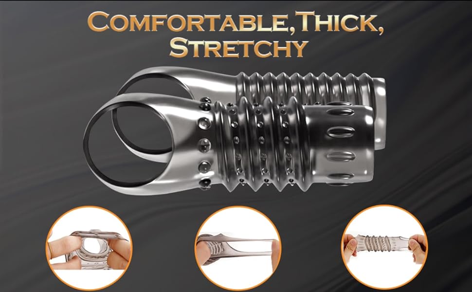 2PCS Penis Sleeves Textured Ribbed Cock Ring Set