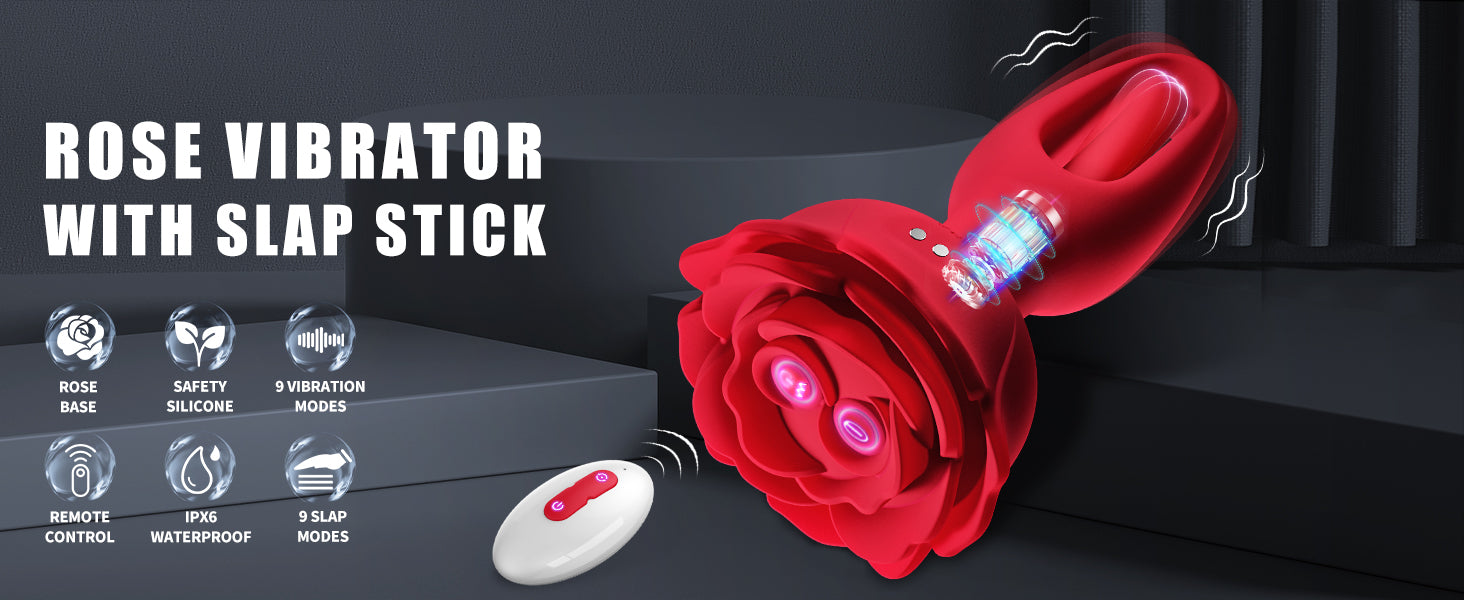 Juguetes anales Rose Butt Plug con 9 modos de vibración y aleteo Vibrador de control remoto