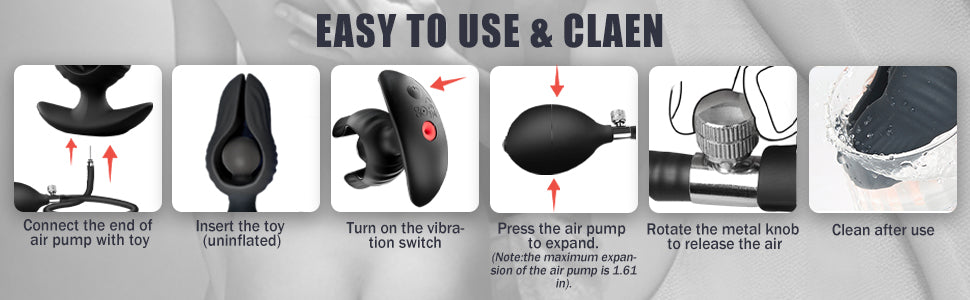 Expand Inflatable Anal Plug 10 Vibration Modes G spot Stimulator Prostate Massager