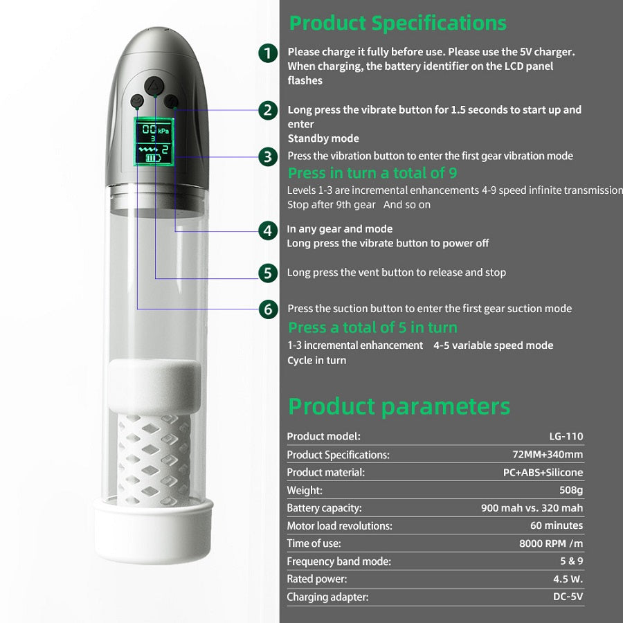 Enhanced Power Vacuum Suction Penis Pump with Detachable Vibrating Sleeve