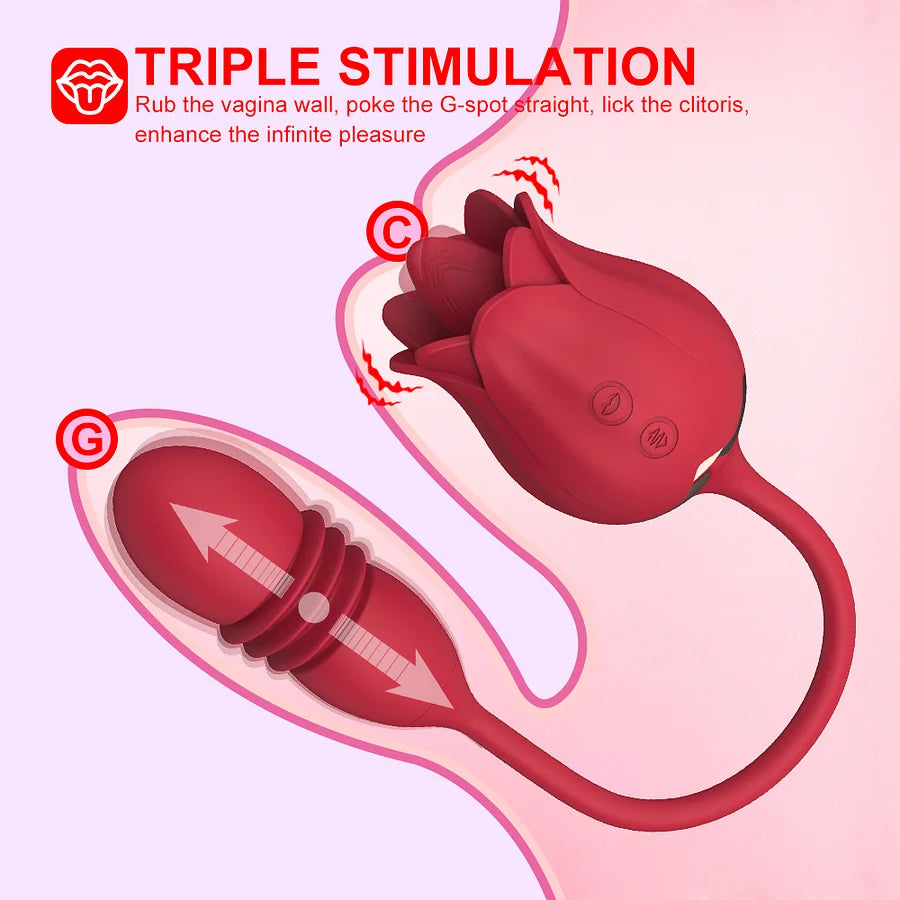 Rosen-Klitoris-Stimulator mit Zungenlecken und -saugen