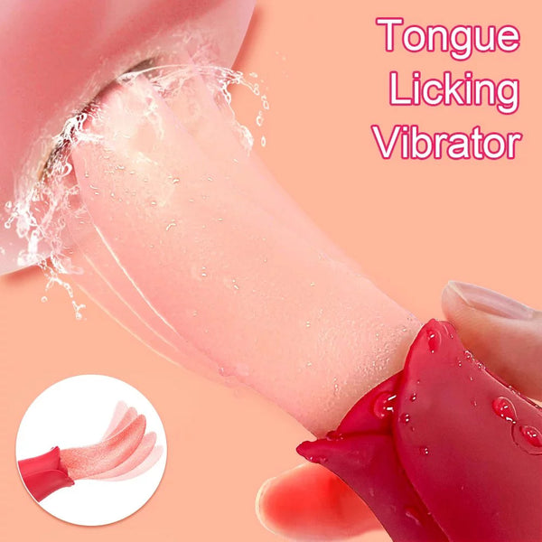 Rose Toy Vibrant Tongue Licking Female Sex Toy with 10 Vibration & 10 Licking Modes