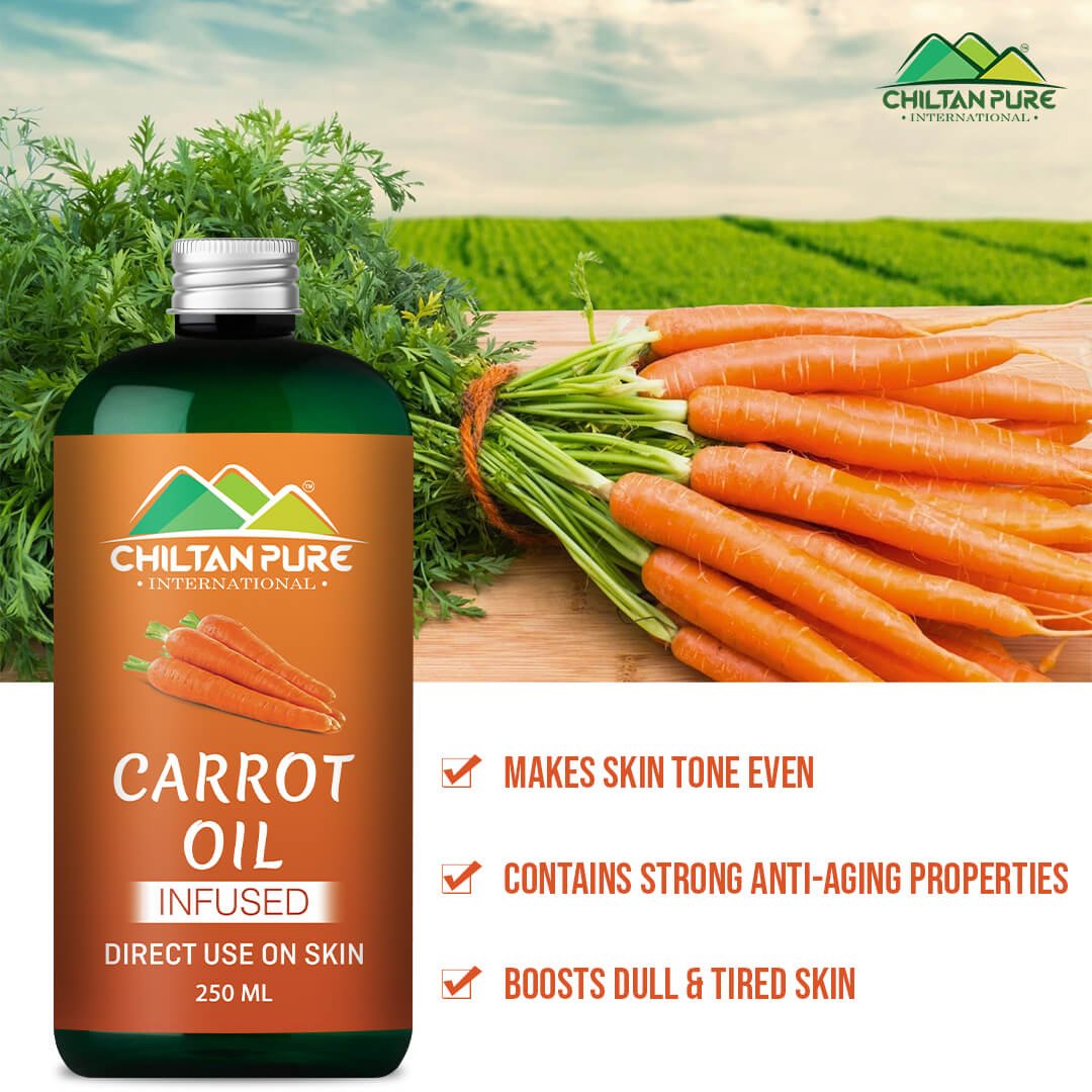 Carrot Oil – Reduces wrinkles & removes acne scars, contains anti-bacterial properties 100% pure organic [Infused] 250ml - ChiltanPure