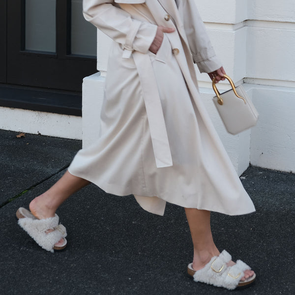 shearling birkenstocks outfit