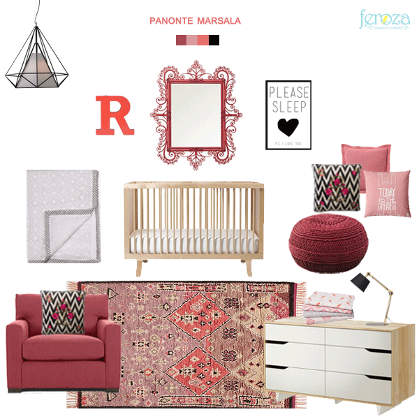 Marsala is a pretty difficult colour to incorporate in a nursery or kids rooms. Here is Feroza's mood board for Pantones colour of 2015 Marsala in the nursery