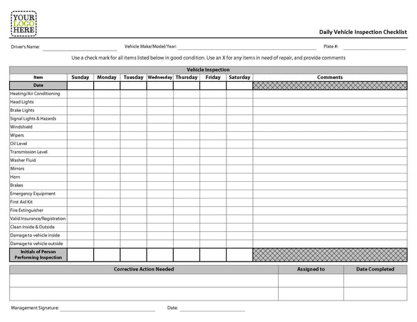 NCR - Daily Vehicle Inspection Checklist Form – On-Track 