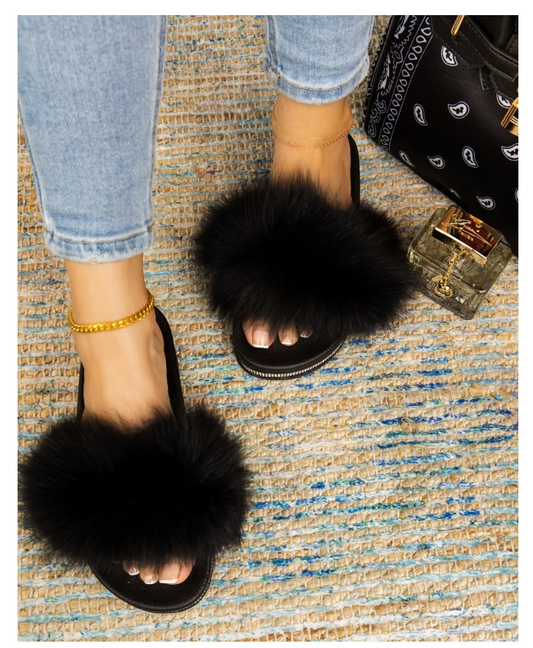 Haley Jeweled Faux Fur Slides