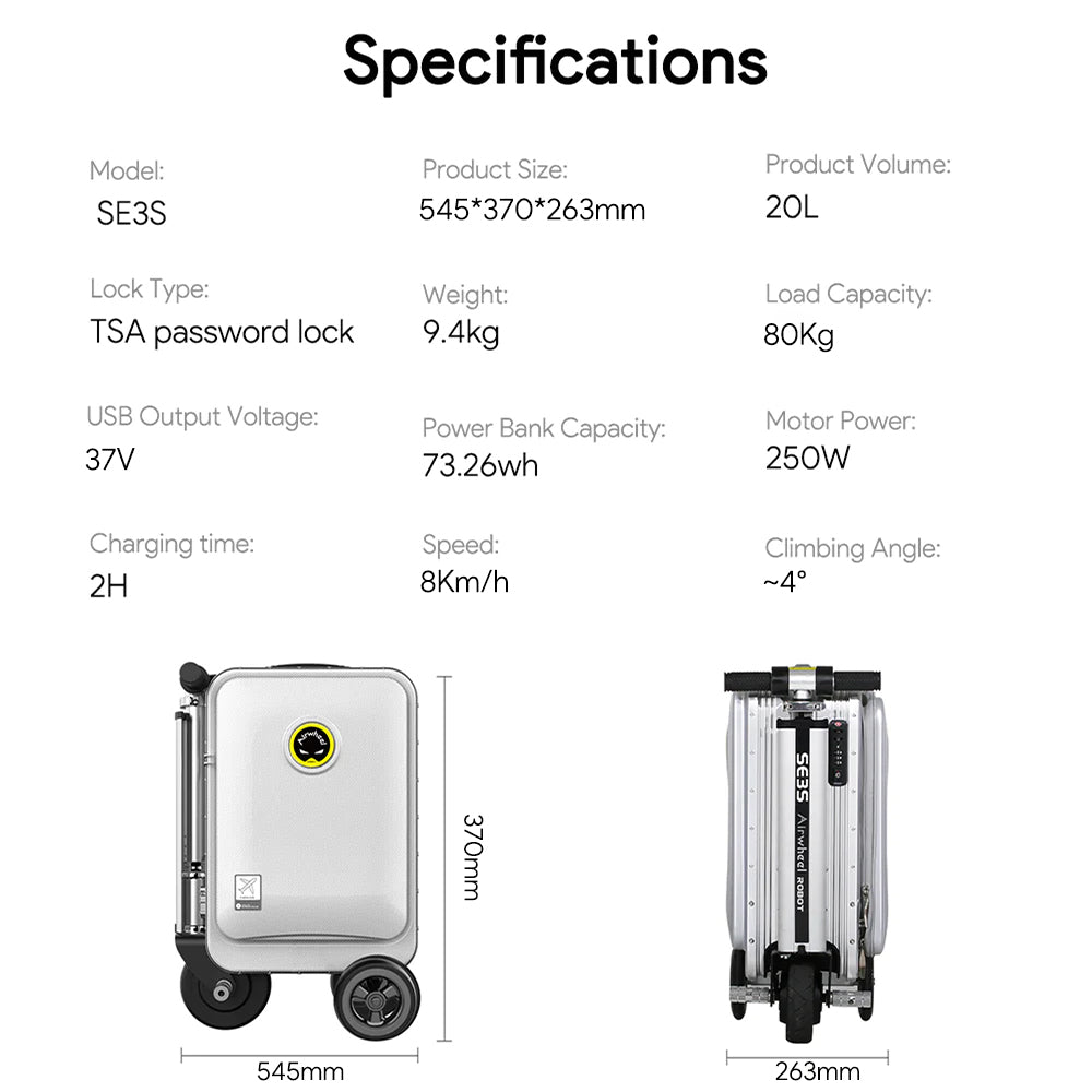 airwheelfactory-electric luggage-rideable suitcase-SE3S-specifications