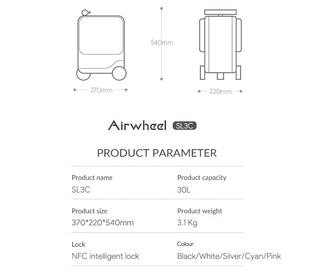 airwheelfactory-electric luggage-rideable suitcase-SL3C PARAMETER