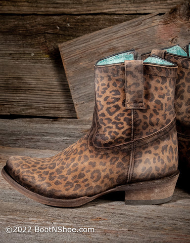 Women's Sanded Leopard Print Overlay Square Toe Western Boots C3788