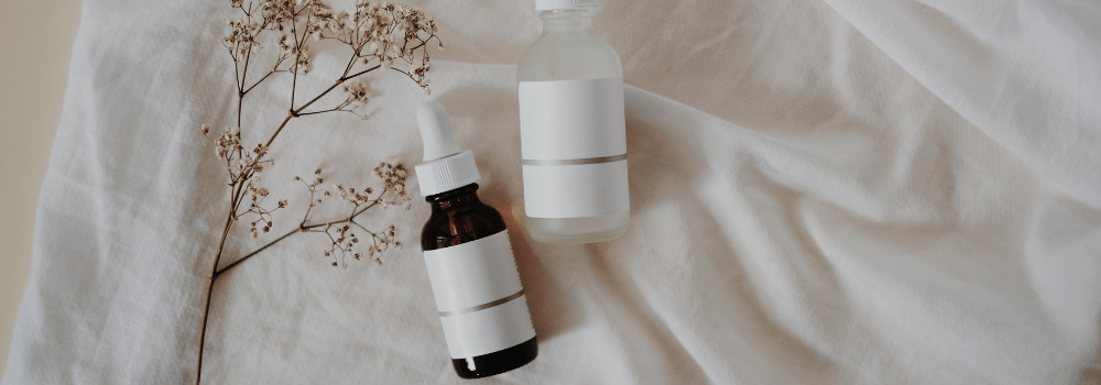 Skincare bottles on a flat lay picture