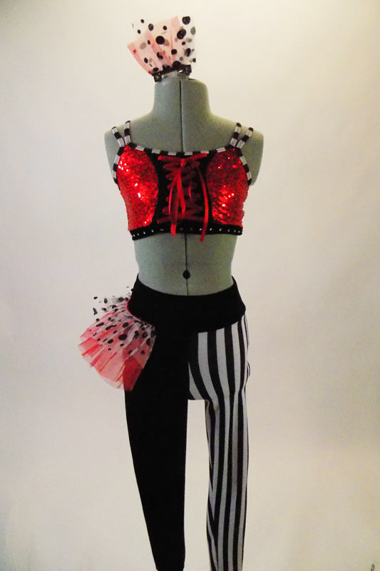 Distraction Black White Striped Costume With Red Sequins For