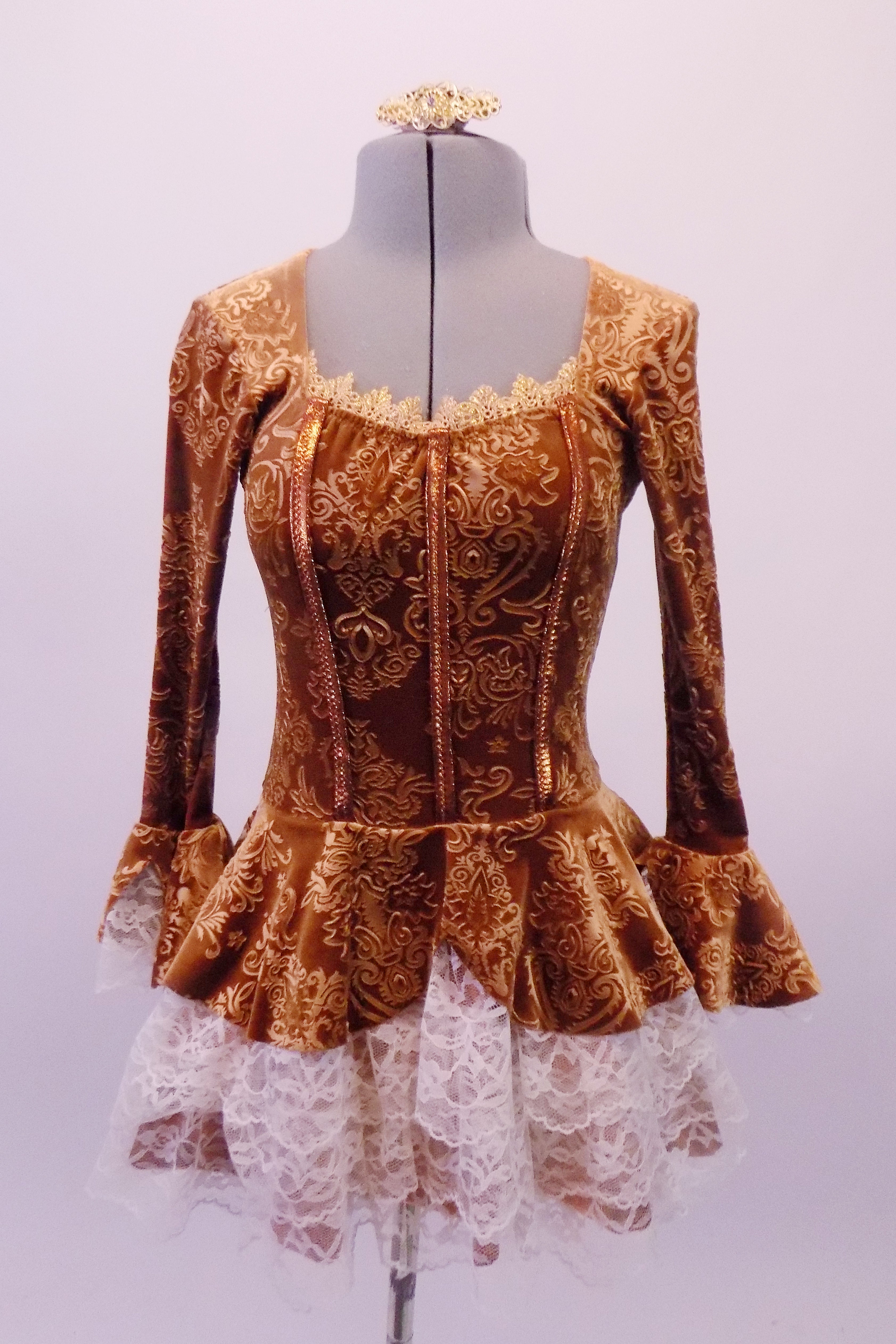 Better Days, Caramel Paisley Velvet Victorian Peplum Dress, For Sale ...