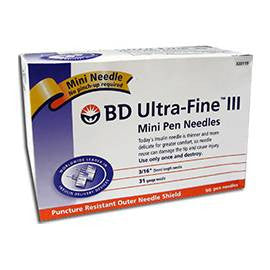 BD 320119, Ultra Fine Pen Needle Mini 31 Gauge 3/16 inch (5 mm) - 100ct