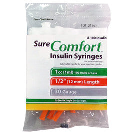 BD Ultra-Fine Insulin Syringe - 1cc 30G 1/2 - Polybag of 10ct