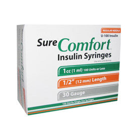 Surecomfort U 100 Insulin Syringes 30g 1cc 1 2 Bx 100 Diabetes Supply Store