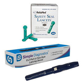 Simple Diagnostics Adjustable Lancing Device w/ Reliamed Safety Seal Lancets - 100ct - DiabetesSupplyStore product image