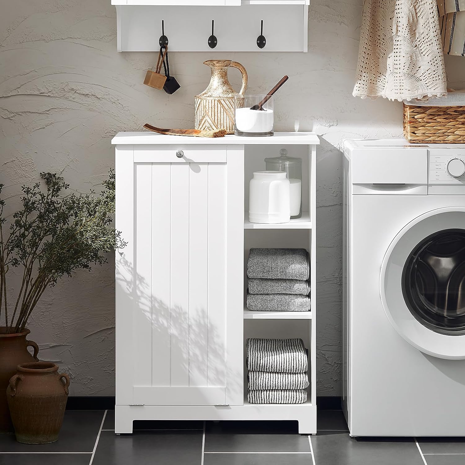 Billede af Badeværelsesskab med vasketøjskurv, 60x37x86 cm, hvid