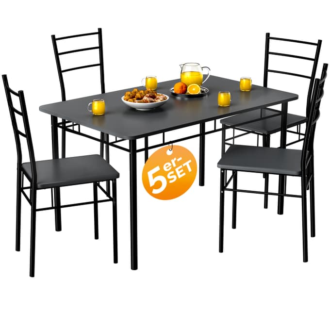 8: Spisebordssæt, 1 bord og 4 stole, antracit