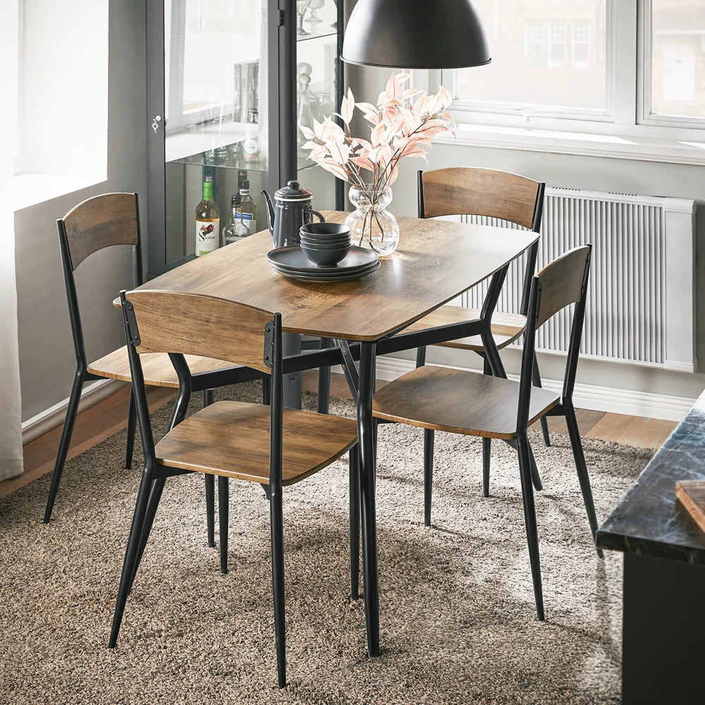 Billede af Spisebordssæt med bord og 4 stole i industrielt look, brun