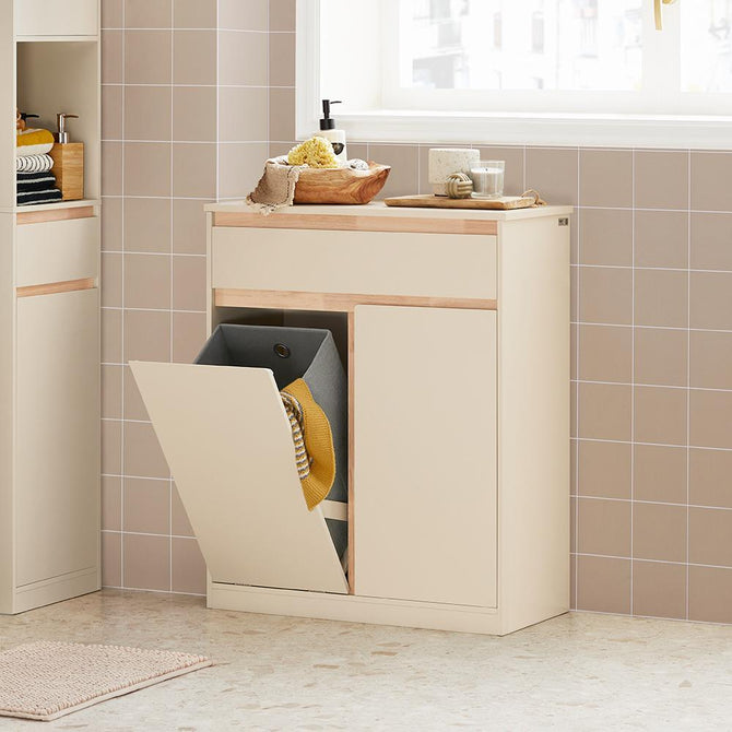 Billede af Badeværelsesskab med vasketøjskurv, 71x33x85 cm, beige