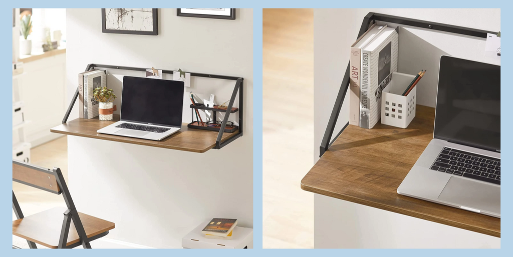 Vægmonteret bord / skrivebord, industrielt look, 91x45x30 cm, brun