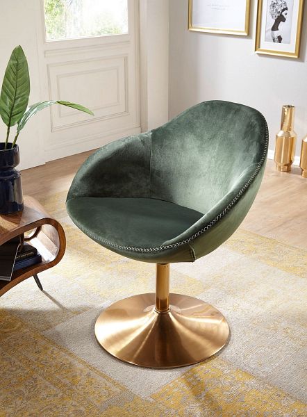 Billede af Designer stol i fløjl, grøn / guldfarvet ben, 70x79x70 cm