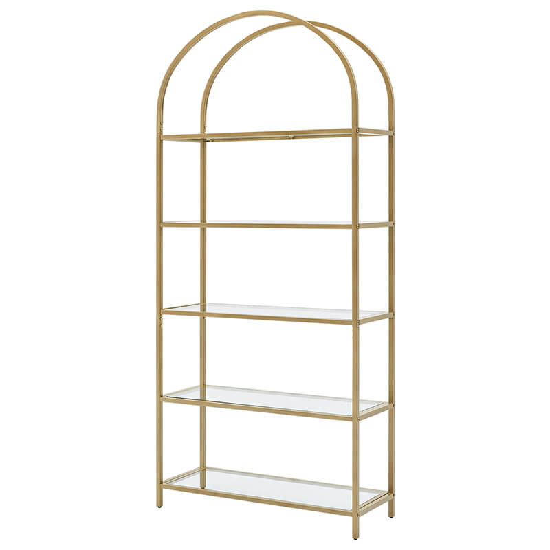 7: Metalreol med glashylder, 83 x 30 x 184 cm, farve: guld