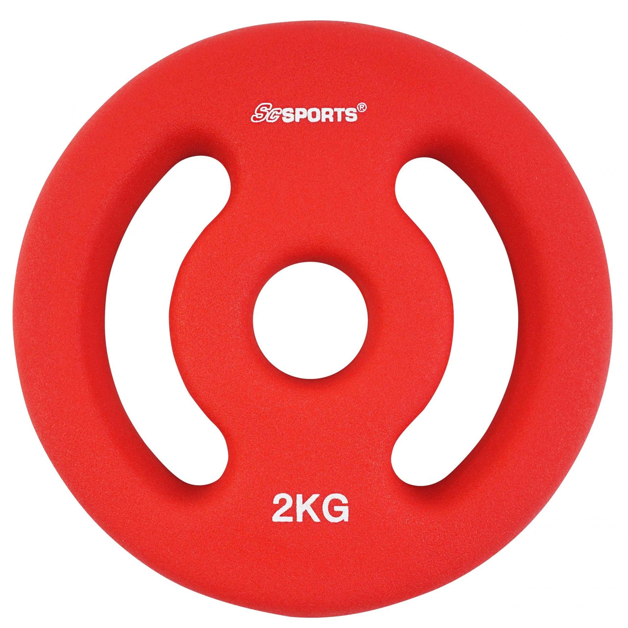 Neopren vægtskiver – sæt: 2 x 2 kg, Ø 31mm, støbejern, rød