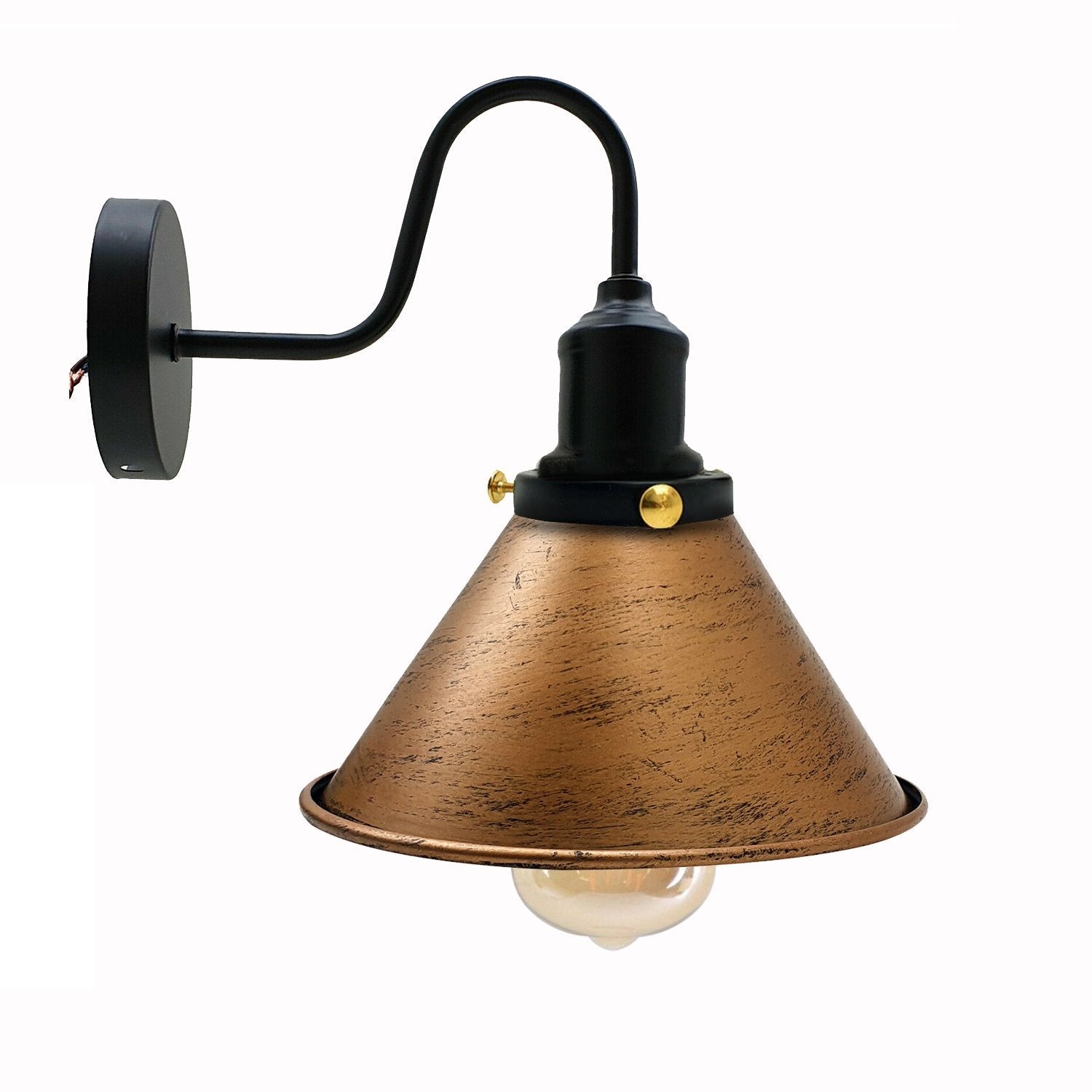 Metal industriel væglampe Vintage kegleformet væglampe børstet kobber